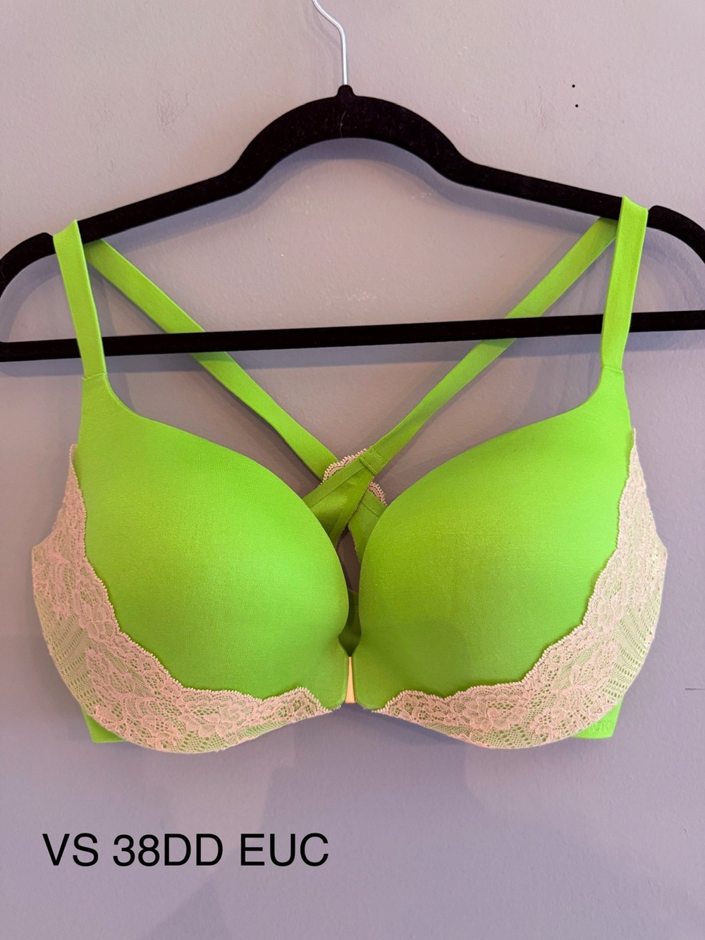 Victoria's Secret Neon Lime Bra with Cream Lace Trim